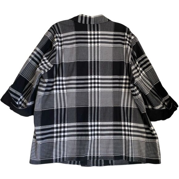 CJ Banks Blazer Jacket 2X Plaid Front Button 3/4 Sleeve Lightweight Stretch - Picture 2 of 9